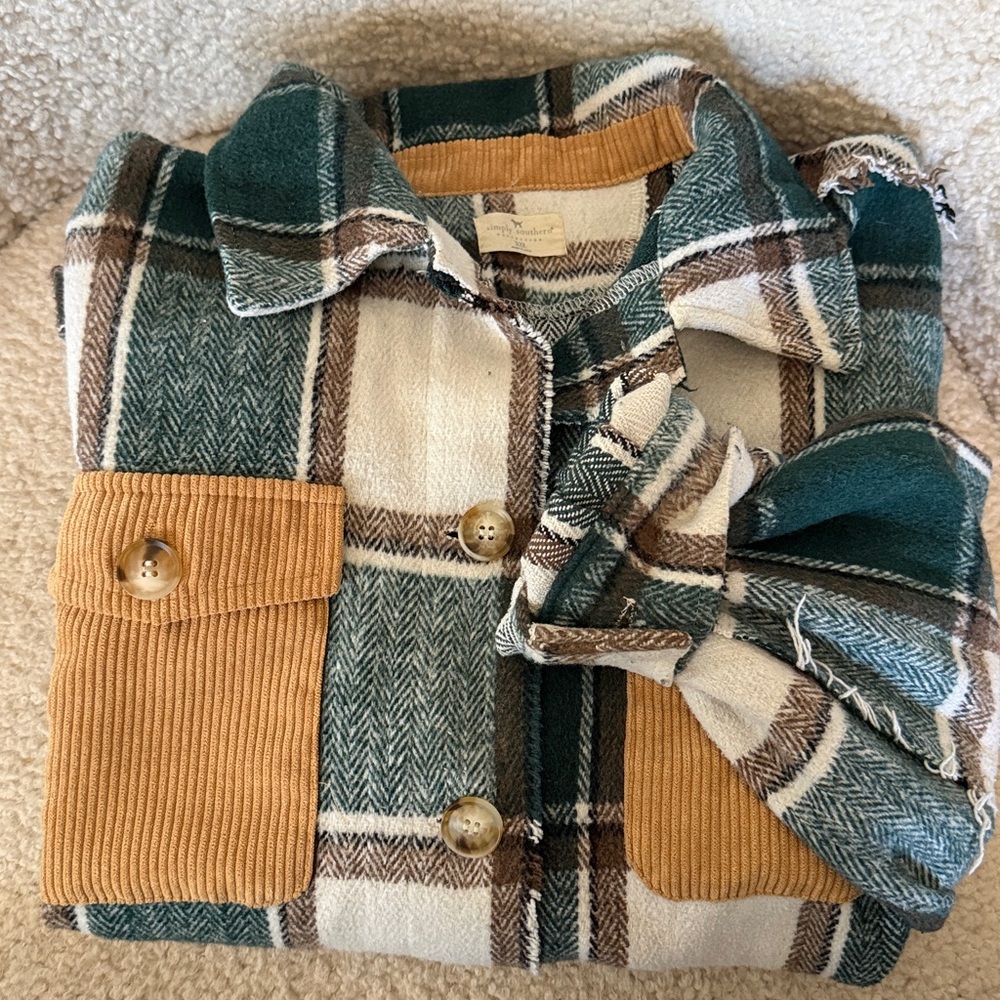 Simply Southern Green and Brown Plaid Shirt/Shacket